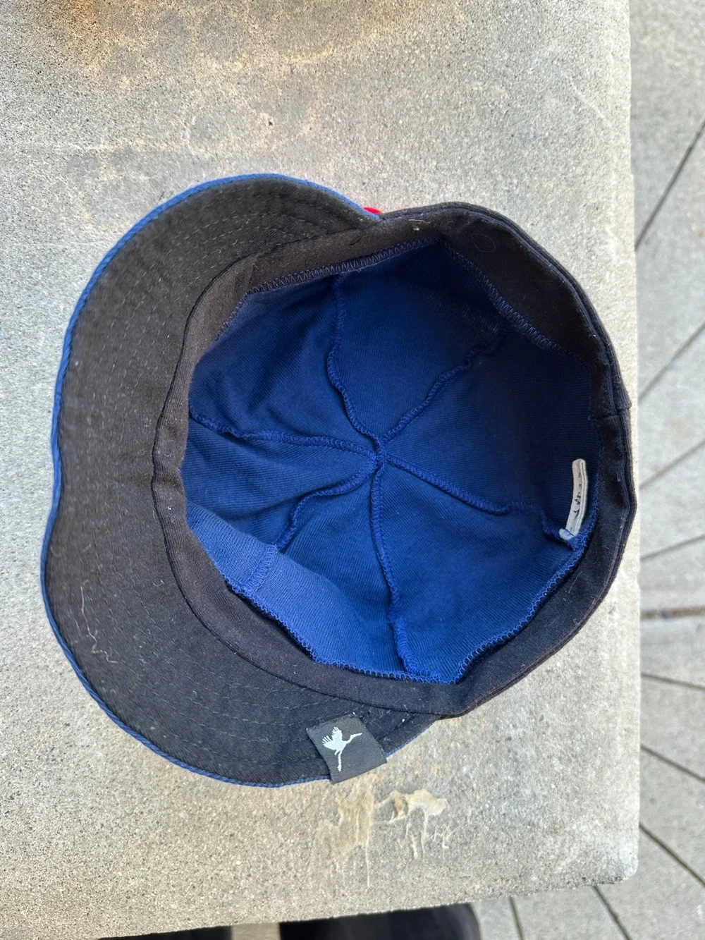 100% Organic Cotton stretch cap baseball style hat navy Blue Red flower accent